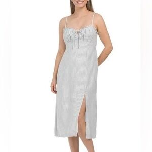 Lucky Brand Navy Stripe Cotton & Linen Denim Dress Size M